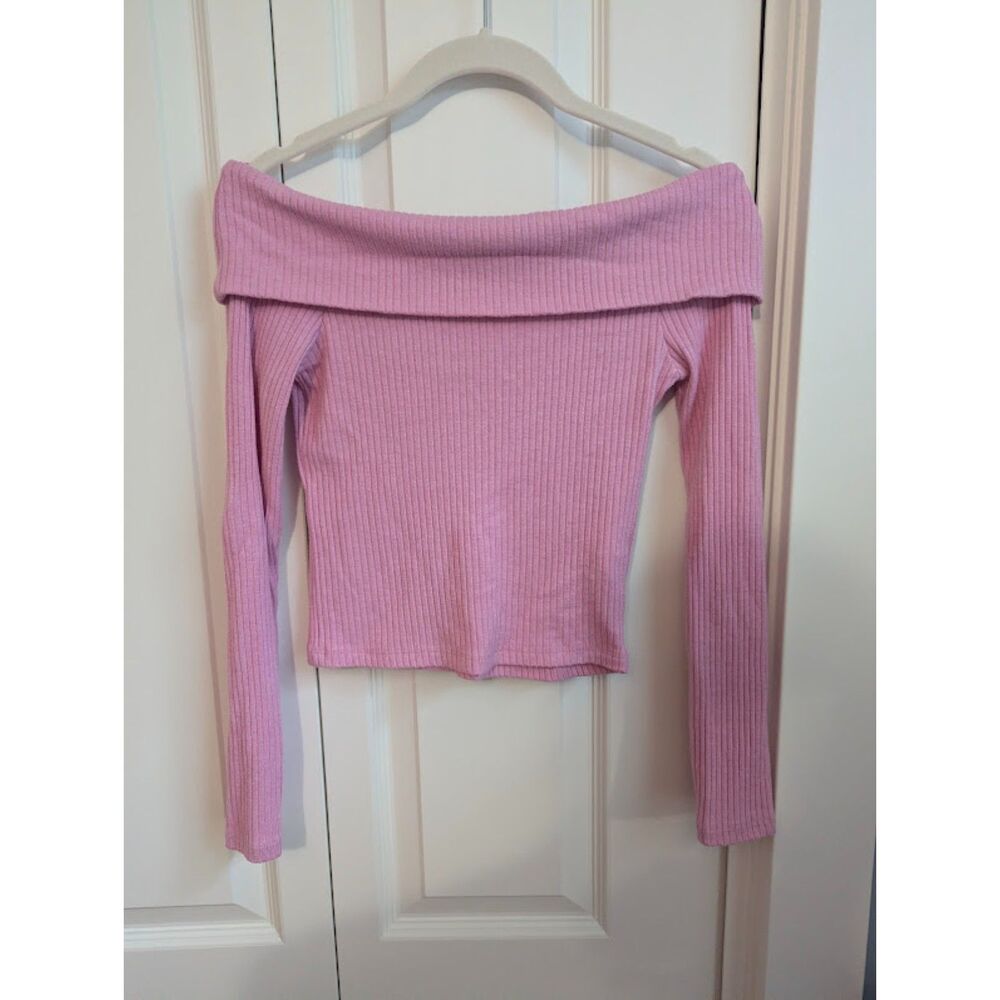 Pink Ribbed Off the Shoulder Sweater Size XS Stradivarius